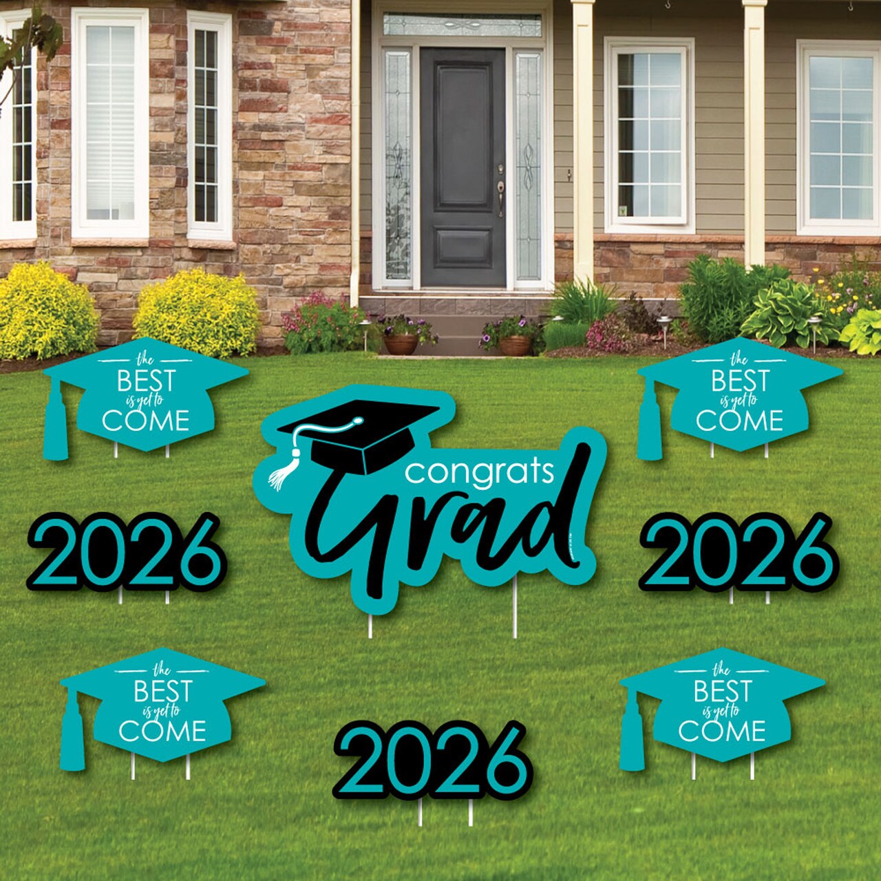 Big Dot of Happiness Teal Grad Class of 2026 Outdoor Decorations - Graduation Yard Signs - Set of 8